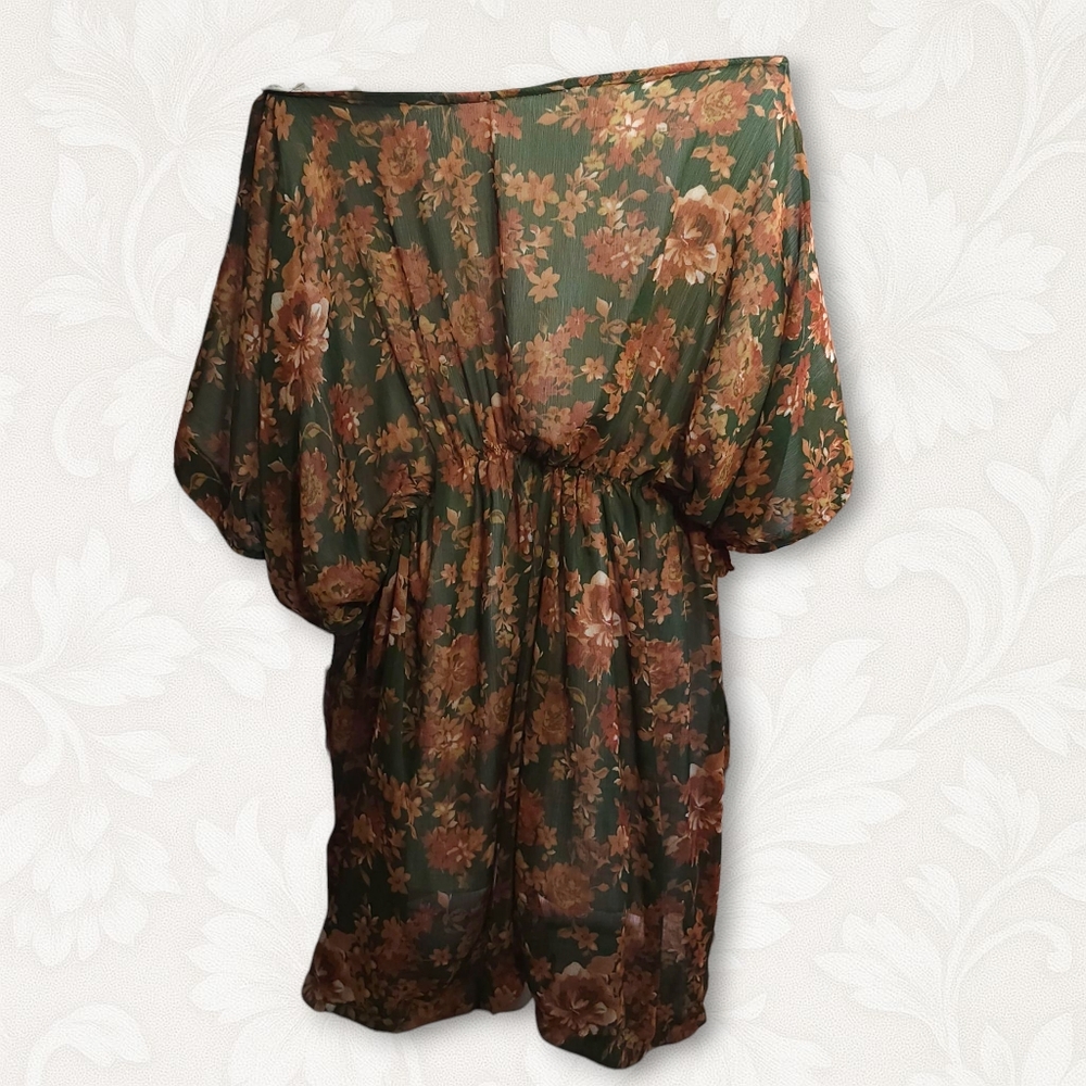 Handmade One-of-a-Kind Off-Shoulder Floral Dress – Fits Most 28”+ Stretch Waist - Picture 4 of 7